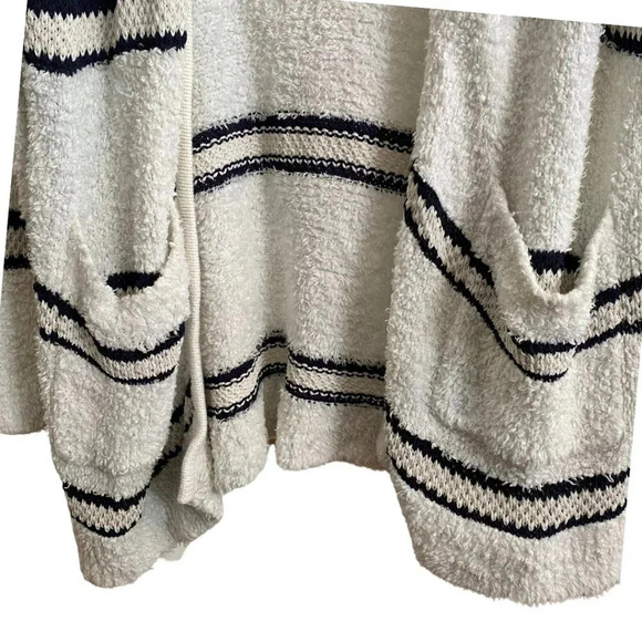 Madewell Striped Bouclé Cardigan Long Cardigan Crochet Detail Cozy Sweater Sz L - Picture 6 of 10